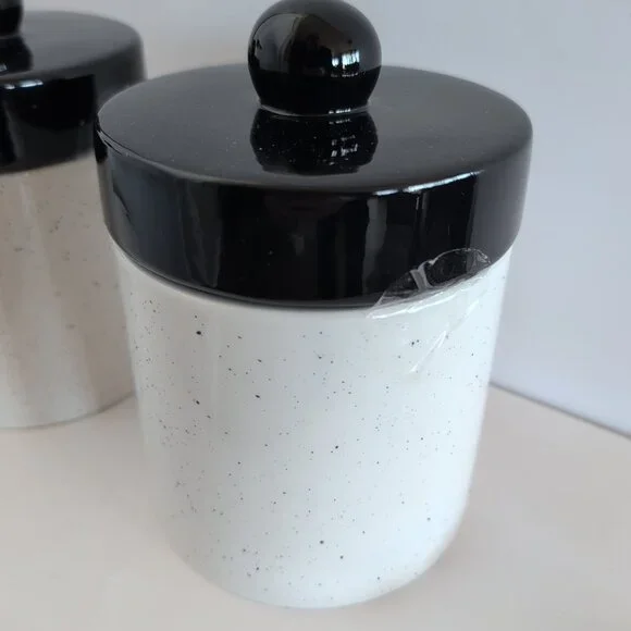 New Ceramic 7" Tall White And Black Speckled Canisters Food Storage With Lids - Picture 6 of 8